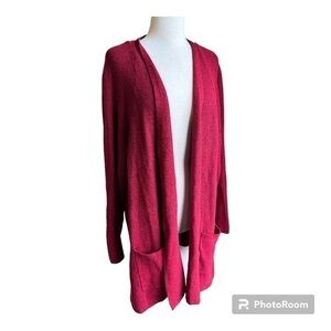 J Jill dark red long line open front heavyweight cardigan with large pockets 4X